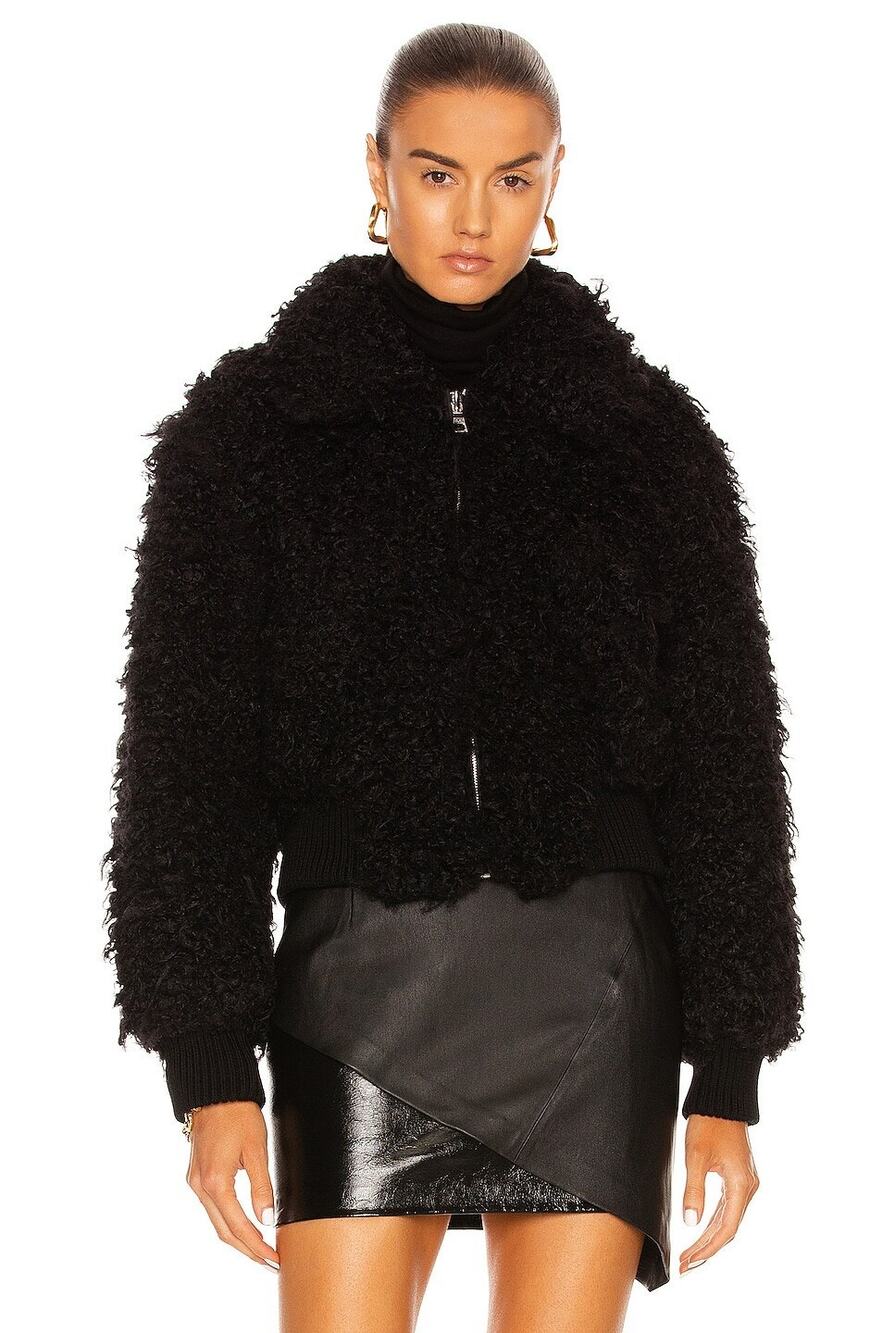 RTA Andes Shaggy Cropped Jacket Faux Fur Zip Up Ribbed Trim Winter Streetwear XS